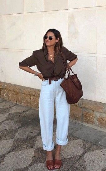 Nice Looking 15 Lovely Chic Spring Outfits Women for Work Spring Outfit Women, Brown Shirt, Summer Work Outfits, Mode Casual, Spring Outfits Women, Mode Inspo, Work Outfits Women, 가을 패션, Spring Outfits Casual