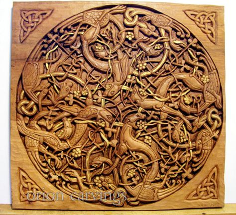 Celtic+Wood+carving+Handmade+Woodcarving+Plate+14+by+OrionCarvings Celtic Carving, Celtic Wood, Eggshell Art, Viking Decor, Celtic Culture, Viking Designs, Celtic Patterns, Book Of Kells, Celtic Knotwork