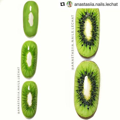 #Repost @anastasiia.nails.lechat with @get_repost ・・・ Guys you were asking me to prepare more ideas with Kiwi!... here you go !  Like this ? ✔YES ❌NO Thank you so much to all my followers! I'm so exiting go create for you more and more art ! Because I see you like it a lot !       #fruitlover #fruitnails #fruitart #фруктынаногтях #fruity #фруктовыеногти #russianmanicure #фруктынаногтях #russianart #nailchampion #nailpromagazine #n Nail Art Fruit, Fruit Nail Designs, Food Nails, Pedicure Designs Toenails, Fruit Nail Art, Pedicure Ideas, Nail Techniques, Nail Art Techniques, Super Nails