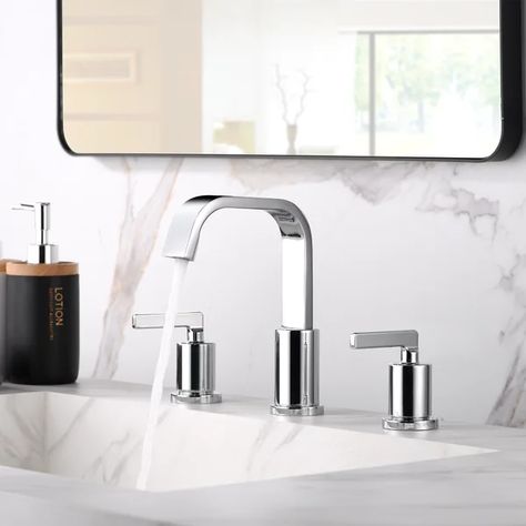 Luxier Widespread Bathroom Faucet with Drain Assembly & Reviews | Wayfair Contemporary Bathroom Faucets, Farmhouse Scandinavian, Bathroom Faucets Chrome, Plumbing Bathroom, Vanity Light Fixtures, Chrome Bathroom, Widespread Bathroom Faucet, Kitchen Hardware, Led Vanity