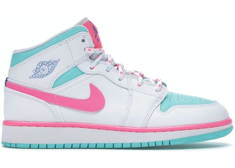 Buy and sell authentic Jordan shoes on StockX including the Jordan 1 Mid White Pink Green Soar (GS) and thousands of other sneakers with price data and release dates. Jordan 1 Sneakers, Jordan 1 Mid White, Jordan 1 Mid, Air Jordan 1, Jordan Shoes, Jordan 1, Trading Cards, Dates, Jordan