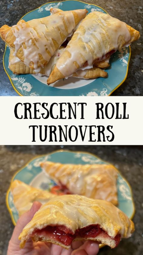 Easy Dessert Recipes Crescent Rolls, Quick Easy Breakfast Pastries, Crescent Roll Turnovers, Pillsbury Apple Turnovers, Pillsberry Crescent Roll Recipes, Quick Crescent Roll Recipes, Croissant Ideas Pillsbury, Peach Turnovers Crescent Rolls, Crescent Roll Sheet Recipes Desserts