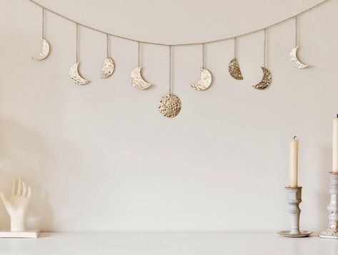 Gold Things, Moon Phase Wall Hanging, Bohemian Decor Inspiration, Living Room Stands, Moon Cycle, Moon Wall Art, Hanging Garland, Boho Bedroom Decor, Ramadan Decorations