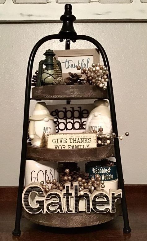 Tiered Tray Decorating & More | My Thanksgiving tray | Facebook Thanksgiving Tray, Farmhouse Kitchens, Give Thanks, Tiered Tray, Farmhouse Kitchen, Tray Decor, Neutral Colors, Kitchens, Thanksgiving