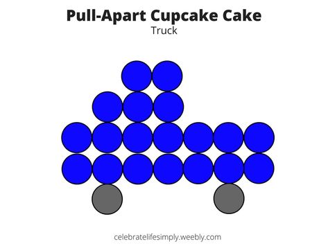 Truck Pull-Apart Cupcake Cake Template | Over 200 Cupcake Cake Templates perfect for all your party needs! Cupcake Truck Cake, Truck Pull Apart Cupcakes, Truck Cupcake Cake, Monster Truck Cupcake Cake, Pull Apart Cupcake Cake Birthday, Number 3 Cupcake Cake Pull Apart, Car Cupcake Cakes Pull Apart, Pull Apart Cupcake Cake Numbers, Monster Truck Pull Apart Cupcakes