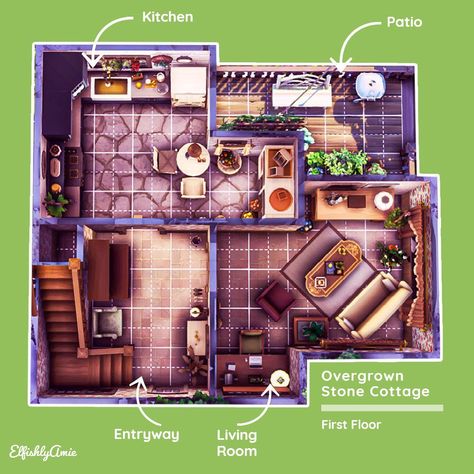 Cottage House Sims 4 Floor Plan, Sims 4 Cottage Floor Plans, Sims 4 Floor Plan, Overgrown Cottage, Sims 4 Floor Plans, Sims 4 Cottage, Cottagecore House, Sims Builds, Cottage Floor Plans