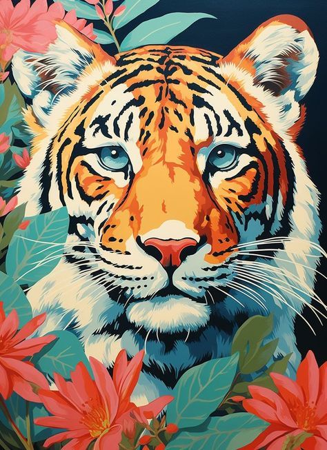 Animal Street Art, Tiger Art Illustration, Tiger Painting Abstract, Tiger Painting Acrylic, Tiger Illustration Art, Tiger Acrylic Painting, Painting Of Tiger, Tiger Mural, Tiger Canvas Painting