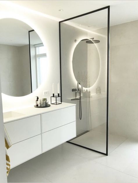 White Minimal Bathroom, Clean Bathroom Aesthetic Minimalist, White Ensuite, White Modern Bathroom, Minimal Bathroom, Monochrome Aesthetic, Ikea Bathroom, Aesthetic Bathroom, Minimalist Bathroom