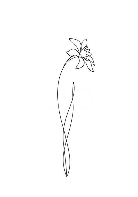 Flower Line Tattoo Simple, Orchid Line Art, Narcissus Tattoo, Narcissus Flower Tattoos, Jasmine Tattoo, Flower Wall Mural, Line Drawing Tattoos, Cream Tattoo, Simple Flower Tattoo