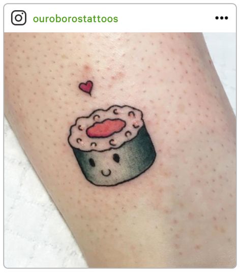 Sushi Tattoo, 9 Tattoo, Artsy Tattoos, Ouroboros Tattoo, Flip The Script, Tattoo Couple, Bestie Tattoo, Dinosaur Tattoos, Kawaii Tattoo