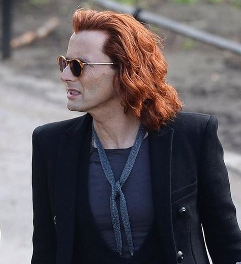 David Tennant on set "Good Omens" David And Michael, David Tennant And Michael Sheen, Good Omens Crowley, Crowley Good Omens, Film Scenes, St James' Park, Good Omens Book, Terry Pratchett, Michael Sheen