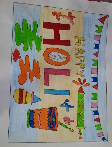 Holi Drawing For Kids Easy, Holi Drawings, Holi Drawing For Kids, Festive Drawings, Holi Drawing, Drawing For Kids Easy, Word Art Drawings, Festival Drawing, Body Parts Preschool