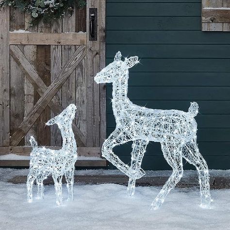 Christmas Light Inspiration, Christmas Deer Lights, Christmas Reindeer Lights, Outdoor Reindeer, Reindeer Decor, Reindeer Lights, Christmas Outdoors, Beautiful Christmas Scenes, Evening Time