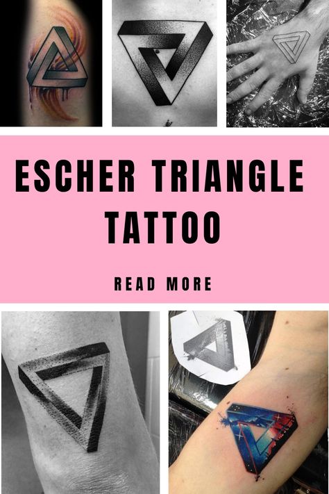 Escher Triangle Tattoo M C Escher Tattoo, Impossible Triangle Tattoo, Mc Escher Tattoo, Penrose Triangle Tattoo, Visual Puzzles, Triangle Tattoo Design, Penrose Triangle, Optical Illusion Tattoo, Complex Patterns