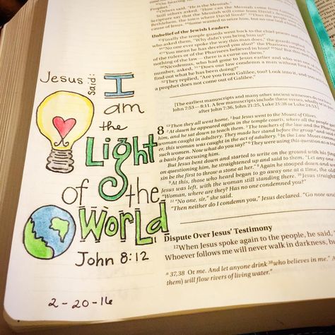 Bible Journaling Adventures on Instagram: “John 8:12” John Bible, John 8 12, John 8, Inspire Bible Journaling, Bible Study Journal, Bible Notes, Bible Study Notes, Bible Truth, Bible Inspiration