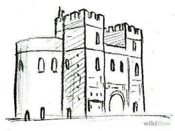 Draw a Medieval Castle Step 7. Fantasy Castle Drawing Easy, Castle Drawings Medieval, Simple Castle Drawing, Easy Castle Sketch, Medieval Sketch, Castle Doodle Simple, Castle Drawing Easy, Sketching Journal, Castle Sketch