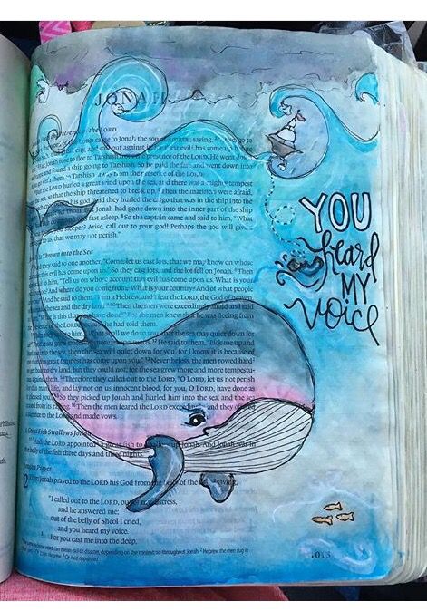 Jonah bible journaling                                                                                                                                                                                 More Jonah Bible Journaling, Jonah Bible, Doodle Bible, Bible Journaling For Beginners, Bible Journals, Scripture Journal, Creative Bible, Bible Drawing, Prayer Journaling