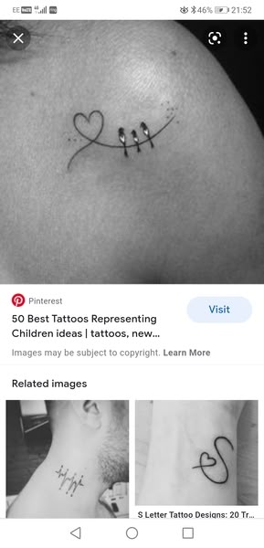 Cute Mother Tattoos, Mom Two Sons Tattoo, Tiny Tattoos To Represent Children, Tatoos To Represent Your Children, Tattoo For Neices, Tattoo Designs For Parents, Tattoos Of Children Ideas, Small Grandchildren Tattoo Ideas, Tattoo Ideas For Mom Of 3