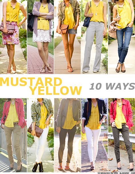 10 ways to wear mustard yellow | C | Flickr Mustard Top Outfit, Yellow Blouse Outfit, Yellow Top Outfit, Yellow Shirt Outfit, Mustard Yellow Outfit, Mustard Jacket, Mustard Yellow Dress, Neon Prom Dresses, Mustard Yellow Top