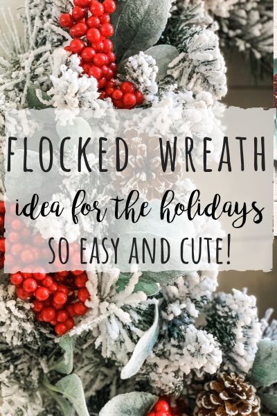 Flocked wreath idea for the holidays! | Wilshire Collections Flocked Winter Wreaths, Flocked Christmas Wreaths For Front Door, Christmas Wreaths Flocked, Farmhouse Christmas Wreath Ideas, Flocked Wreath Decorating Ideas, Flocked Christmas Wreath Ideas, Flocked Wreath Ideas, White Wreath Ideas, Flocked Wreaths