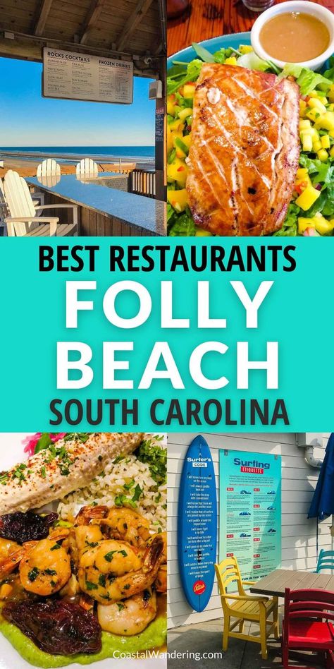 Folly Beach Restaurants, South Carolina Food, Folly Beach South Carolina, Charleston Travel Guide, Lunch On The Beach, Charleston Beaches, Seafood Pizza, Folly Beach Sc, Charleston Vacation