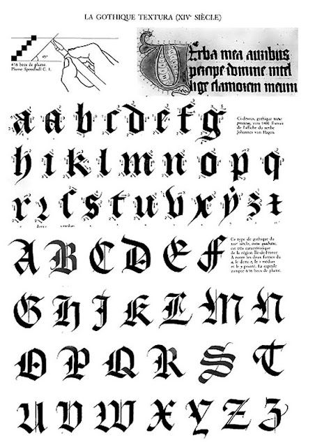 Learn about four Gothic typefaces: Textura, Bastarda, Fraktur and Rotunda. #typography #fonts#Calligraphy_Fonts_Alphabet #English_Calligraphy #Gothic_Lettering #Calligraphy_Tutorial Historical Fonts, Old English Alphabet, Gothic Alphabet, Gothic Script, Gothic Calligraphy, Calligraphy Fonts Alphabet, Calligraphy Tutorial, Cursive Alphabet, Tattoo Lettering Fonts