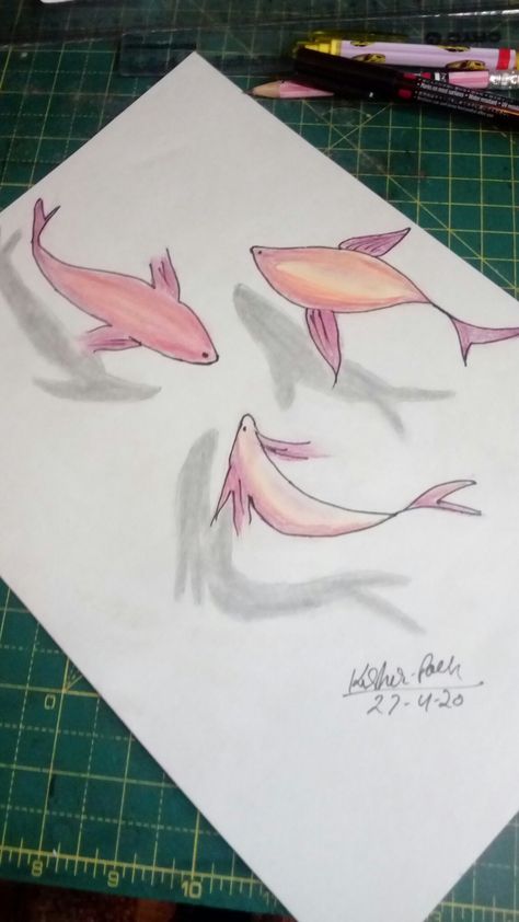 3D drawing of fish Drawing Of Fish, Fish Drawings, 3d Drawings, Fish, Drawings, Art