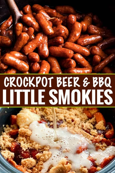 Bbq Little Smokies, Crockpot Little Smokies, Crock Recipes, Little Smokies Recipes, Smokies Recipe, Little Smokies, Crockpot Appetizers, Garlic Honey, Appetizers For A Crowd