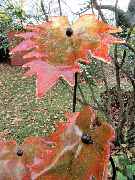 Amber Autumn Leaves Slumped Glass, Garden Sculptures, Sculpture Projects, Ceramic Studio, Interior Projects, Amber Glass, Glass Sculpture, Paint Finishes, Black Paint