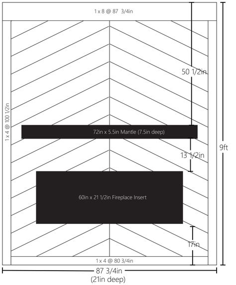 DIY LIVING ROOM FIREPLACE – The Chappell Residence Huge Tv Over Fireplace, Accent Wall Fireplace Living Room Wood, Chevron Electric Fireplace Wall, Diy Electric Fireplace Measurements, Diy Fireplace Measurements, Feature Wall Living Room Fireplace, Tv Fireplace Wall Ideas Modern, 65 Inch Tv Over Fireplace, Diy Tv Fireplace Wall