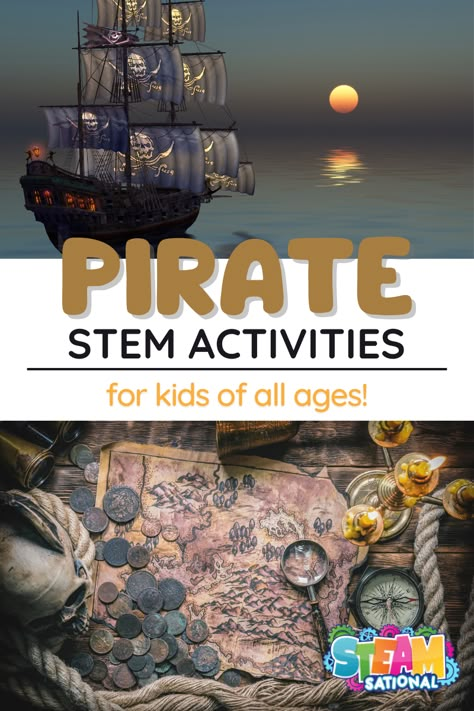 Over 20 pirate STEM activities for kids! With these STEM challenges, teach kids about the STEM topics that fueled the Golden Age of Piracy. Pirates Stem Activities, Pirates Week Activities, Fun School Wide Activities, Pirate Steam Activities, Pirate Unit Study For Kids, Pirate School Activities, How I Became A Pirate Activities, Pirate Science Experiments, Pirates Past Noon Activities