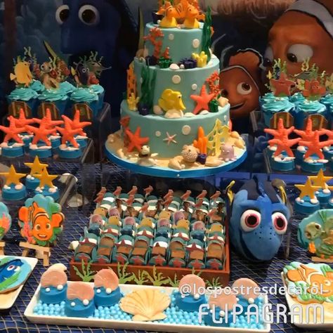 #findingdoryparty #findingnemoparty Finding Nemo Candy Table, Finding Nemo Dessert Table, Finding Nemo Desserts, Nemo Baby Shower, Finding Dory Party, Nemo Baby, Finding Nemo Party, Nemo Birthday Party, Dory Birthday