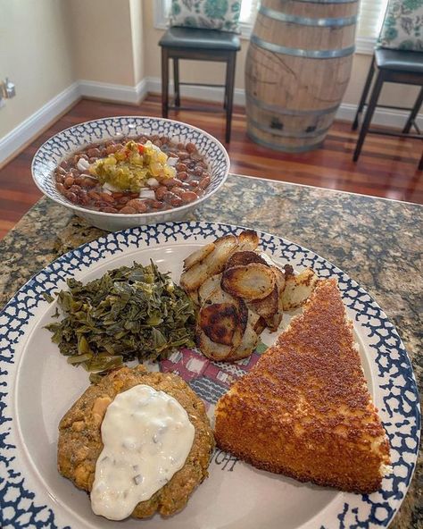 Appalachian Foods and Recipes | Salmon patties, soup beans, cornbread, mustard greens and fried potatoes | Facebook Appalachian Food, Beans Cornbread, Recipes Salmon, Soup Beans, Southern Recipes Soul Food, Cooking At Home, Salmon Patties, Mustard Greens, Country Cooking