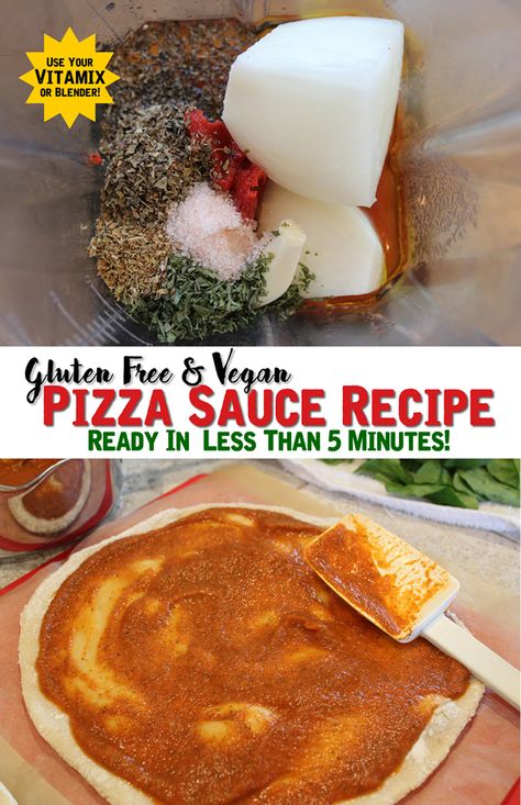 A Quick Homemade Pizza Sauce Recipe that's Gluten Free & Vegan! Make in your Vitamix, Food Processor or Blender Vegan Pizza Sauce, Vitamix Food Processor, Quick Pizza Sauce, Pizza Mini, Recipe Sauce, Quick Pizza, Pan Sin Gluten, Pizza Sauce Recipe, Ninja Recipes