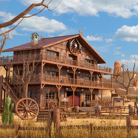 Fantasy Western Town, Western House Exterior, Western Environment, Wild West Architecture, Western Houses, Wild West Concept Art Environment, Old Western Towns Drawing, Western Village, Sci Fi Western Town