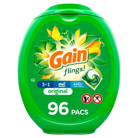 Gain Flings Original Scent, 96 ct Laundry Detergent Pacs - Walmart.com - Walmart.com Gain Detergent, Gain Laundry, Bible Highlighting, Scented Laundry Detergent, Powder Laundry Detergent, Powder Detergent, Laundry Pods, Liquid Laundry Detergent, Odor Remover