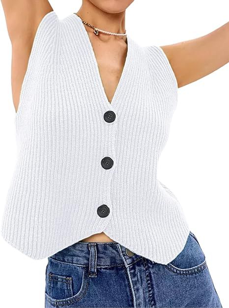 Athlisan Womens Casual Sleeveless Knit Vest Loose Button Down V Neck Stripe Fashion Tops Clothes Capsule, V Neck Sweater Vest, Stripe Fashion, Knit Ideas, Sleeveless Knit, Cardigan Vest, Vest Fashion, Womens Casual, Knit Vest