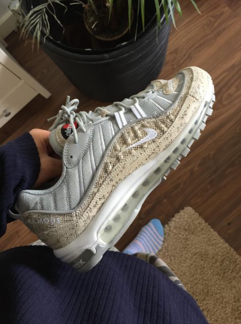 [LC] Supreme air max 98 snakeskin. Supreme Air Max 98, Air Max 98 Outfit, Nike Air Max 98, Air Max 98, Sneaker Lovers, Mens Fashion Week, Hype Shoes, Aesthetic Shoes, Swag Shoes