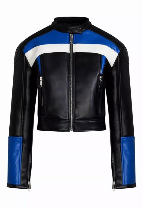 Leather Racer Jacket, Racer Jackets, Womens Leather Biker Jacket, Models Off Duty Style, Fashion Usa, Outfit Essentials, Blue Leather Jacket, Racer Jacket, Studded Jacket