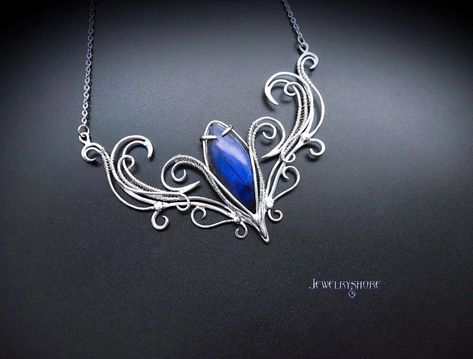 Elven Necklace, Gothic Pendant, Edwardian Jewelry, Unique Decoration, Gothic Necklace, Labradorite Necklace, Labradorite Necklaces, Blue Labradorite, Jewelry Women