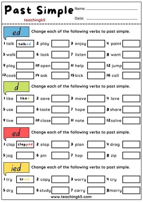 English Grammar Notes, English Grammar Exercises, English Lesson Plans, Simple Past Tense, Past Simple, Regular Verbs, Grammar Exercises, Teaching English Grammar, English Language Learning Grammar