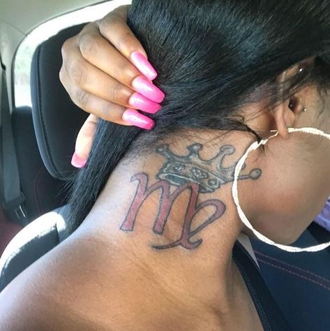 Cool Tattoos For Black Women, Female Neck Tattoo Black Women, Baddie Neck Tattoos, Tatted Angel, Small Dope Tattoos, Baddie Tattoos, Crown Tattoos, Girl Neck Tattoos, Virgo Tattoo