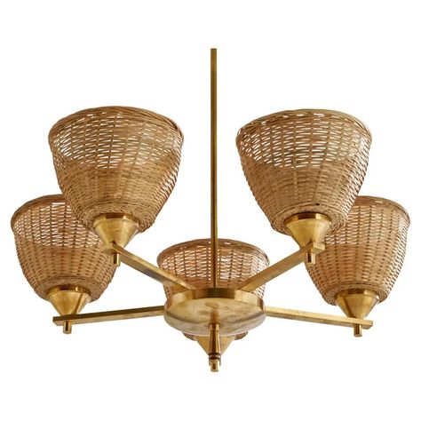 Paavo Tynell, Chandelier, Brass, Rattan, Finland, 1930s Paavo Tynell, Rattan Chandelier, Vintage Chandeliers, Artichoke Lamp, Contemporary Lamps, Antique Modern, Sputnik Chandelier, Alvar Aalto, Brass Chandelier