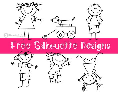 Stick People Design Set: Free Silhouette Designs Fonts Doodle, Free Silhouette Designs, Doodle People, Silhouette School Blog, Free Silhouette Cut Files, Stick Family, Stick People, Stick Figure Family, People Design