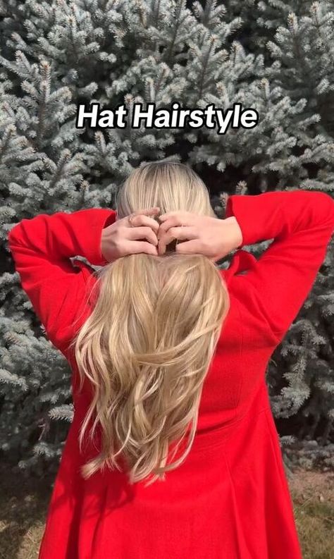 Here, I’m going to show you a gorgeous way that you can style your hair when you’re wearing a hat. If you’re looking for hairstyles with hats, you’ve come to the right place. Hairdos With Hats, Wearing A Hat With Long Hair, Hairstyles Under Hat, Hairstyles With A Cowboy Hat, Hairstyles For Wearing A Hat, How To Wear A Hat With Medium Hair, How To Wear Hats, Long Hair With Hat Hairstyles, Santa Hat Hairstyles