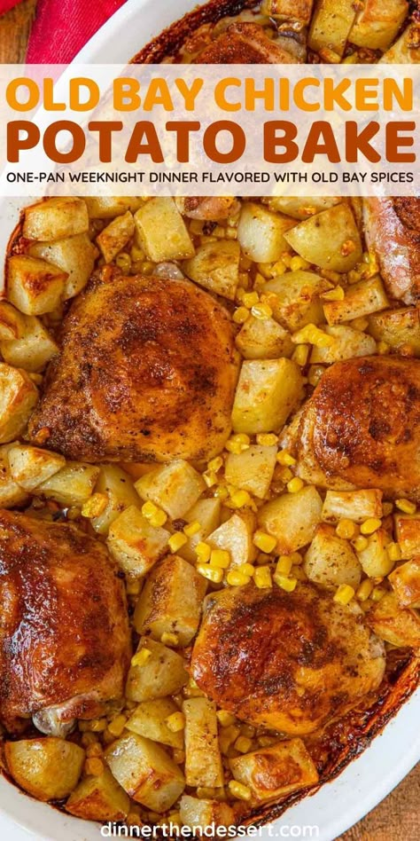 Chicken Quarters And Potatoes, Chicken And Potato Bake Recipes, Chicken Corn And Potatoes, Chicken And Yellow Potatoes Recipes, Chicken Corn Potatoes, Chicken Potatoes And Corn Recipes, Chicken Thigh And Potatoes Recipes Oven, Bake Chicken And Potatoes Oven, Spicy Chicken And Potatoes