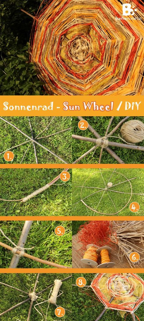 DIY Sun Wheel – garden decoration Wheel Garden, Summer Solstice Party, Sun Wheel, Solstice Party, Solstice Celebration, Wiccan Crafts, Wheel Craft, Pagan Crafts, Bags Diy