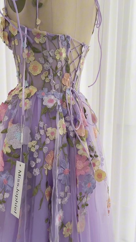 63K views · 2.6K reactions | Embroidery floral corset maxi dress with removable straps #dress #weddingguestdress #vestidomidi #gown #eveningdress | Miss Jophiel Lavender Prom Dress Long, Dress Illustration Design, Purple Dress Outfits, Tangled Dress, Themed Prom Dresses, Lavender Prom, Corset Maxi Dress, Simple Long Dress, Lavender Prom Dresses