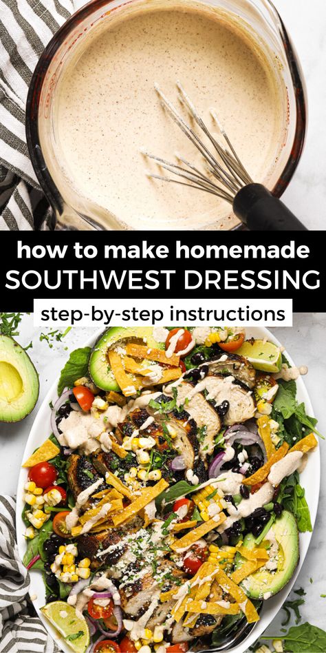 Southwestern Salad Dressing Recipes, Mexican Dressing For Salad Healthy, Southwestern Dressing Recipe, Sante Fe Salad Dressing, Creamy Southwest Salad Dressing, South West Salad Dressing, Southwest Dressing Recipe Easy, Healthy Mexican Salad Dressing, Southwest Chicken Salad Dressing