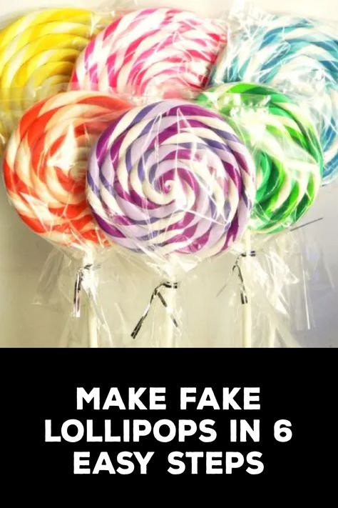 How to Make Fake Lollipops Balloon Lollipop Diy, How To Make Large Candy Decorations, Diy Outdoor Lollipop Decorations, How To Make Large Fake Lollipops, Lollipop Prop Diy, Diy Lollipops Decorations, Diy Lollipop Costume, Easy Diy Candyland Decorations, How To Make Fake Lollipops